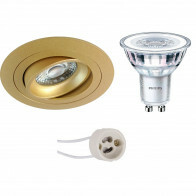 LED Spot Set - Pragmi Alpin Pro - GU10 Fitting - Inbouw Rond - Mat Goud - Kantelbaar - Ø92mm - Philips - CorePro 827 36D - 4W - Warm Wit 2700K - Dimbaar