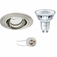 LED Spot Set - Pragmi Alpin Pro - GU10 Fitting - Inbouw Rond - Mat Nikkel - Kantelbaar - Ø92mm - Philips - CorePro 827 36D - 4.6W - Warm Wit 2700K