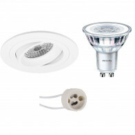 LED Spot Set - Pragmi Alpin Pro - GU10 Fitting - Inbouw Rond - Mat Wit - Kantelbaar Ø92mm - Philips - CorePro 827 36D - 4.6W - Warm Wit 2700K