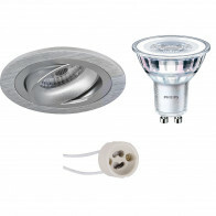 LED Spot Set - Pragmi Alpin Pro - GU10 Fitting - Inbouw Rond - Mat Zilver - Kantelbaar Ø92mm - Philips - CorePro 830 36D - 4W - Warm Wit 3000K - Dimbaar