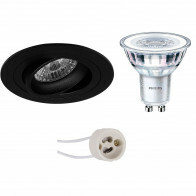 LED Spot Set - Pragmi Alpin Pro - GU10 Fitting - Inbouw Rond - Mat Zwart - Kantelbaar Ø92mm - Philips - CorePro 830 36D - 4.6W - Warm Wit 3000K