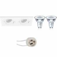 LED Spot Set - Pragmi Borny Pro - GU10 Fitting - Inbouw Rechthoek Dubbel - Mat Wit - Kantelbaar - 175x92mm - Philips - CorePro 830 36D - 4.6W - Warm Wit 3000K