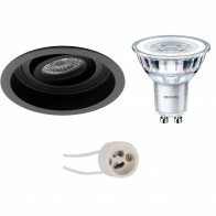 LED Spot Set - Pragmi Domy Pro - GU10 Fitting - Inbouw Rond - Mat Zwart - Verdiept - Kantelbaar - Ø105mm - Philips - CorePro 830 36D - 3.5W - Warm Wit 3000K