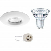 LED Spot Set - Pragmi Luno Pro - Waterdicht IP65 - GU10 Fitting - Inbouw Rond - Mat Wit - Ø82mm - Philips - CorePro 830 36D - 4.6W - Warm Wit 3000K