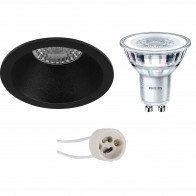 LED Spot Set - Pragmi Pollon Pro - GU10 Fitting - Inbouw Rond - Mat Zwart - Verdiept - Ø82mm - Philips - CorePro 827 36D - 4.6W - Warm Wit 2700K