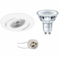 LED Spot Set - Pragmi Uranio Pro - GU10 Fitting - Inbouw Rond - Mat Wit - Kantelbaar - Ø82mm - Philips - CorePro 830 36D - 4.6W - Warm Wit 3000K