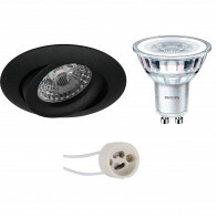 LED Spot Set - Pragmi Uranio Pro - GU10 Fitting - Inbouw Rond - Mat Zwart - Kantelbaar - Ø82mm - Philips - CorePro 830 36D - 4.6W - Warm Wit 3000K