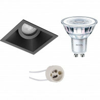 LED Spot Set - Pragmi Zano Pro - GU10 Fitting - Inbouw Vierkant - Mat Zwart - Kantelbaar - 93mm - Philips - CorePro 827 36D - 4.6W - Warm Wit 2700K