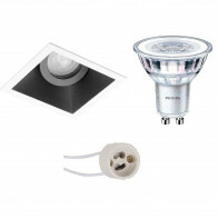 LED Spot Set - Pragmi Zano Pro - GU10 Fitting - Inbouw Vierkant - Mat Zwart/Wit - Kantelbaar - 93mm - Philips - CorePro 827 36D - 4.6W - Warm Wit 2700K