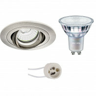 LED Spot Set - Pragmi Alpin Pro - GU10 Fitting - Inbouw Rond - Mat Nikkel - Kantelbaar - Ø92mm - Philips - MASTER 927 36D VLE - 4.9W - Warm Wit 2200K-2700K - DimTone Dimbaar