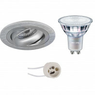 LED Spot Set - Pragmi Alpin Pro - GU10 Fitting - Inbouw Rond - Mat Zilver - Kantelbaar Ø92mm - Philips - MASTER 927 36D VLE - 4.9W - Warm Wit 2200K-2700K - DimTone Dimbaar