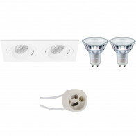 LED Spot Set - Pragmi Borny Pro - GU10 Fitting - Inbouw Rechthoek Dubbel - Mat Wit - Kantelbaar - 175x92mm - Philips - MASTER 927 36D VLE - 3.7W - Warm Wit 2200K-2700K - DimTone Dimbaar