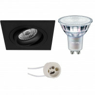 LED Spot Set - Pragmi Borny Pro - GU10 Fitting - Inbouw Vierkant - Mat Zwart - Kantelbaar - 92mm - Philips - MASTER 927 36D VLE - 3.7W - Warm Wit 2200K-2700K - DimTone Dimbaar