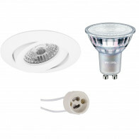 LED Spot Set - Pragmi Uranio Pro - GU10 Fitting - Inbouw Rond - Mat Wit - Kantelbaar - Ø82mm - Philips - MASTER 927 36D VLE - 4.9W - Warm Wit 2200K-2700K - DimTone Dimbaar