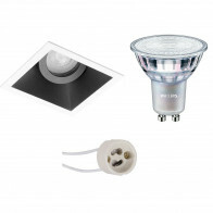 LED Spot Set - Pragmi Zano Pro - GU10 Fitting - Inbouw Vierkant - Mat Zwart/Wit - Kantelbaar - 93mm - Philips - MASTER 927 36D VLE - 4.9W - Warm Wit 2200K-2700K - DimTone Dimbaar