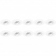 Spot Armatuur 10 Pack - Pragmi Aerony Pro - GU10 Inbouwspot - Rond - Wit - Aluminium - Kantelbaar - Ø82mm