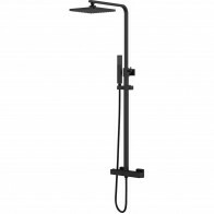 Thermostatische Regendoucheset - Leoni Rimbo - 22cm - Vierkante Hoofddouche - Staafhanddouche - RVS - Mat Zwart