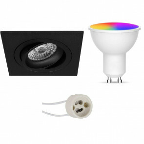 LED Spot Set GU10 - Facto - Smart LED - Wifi LED - Slimme LED - 5W - RGB+CCT - Aanpasbare Kleur - Dimbaar - Afstandsbediening - Pragmi Borny Pro - Inbouw Vierkant - Mat Zwart - Kantelbaar - 92mm