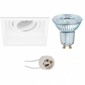 OSRAM - LED Spot Set - Parathom PAR16 927 36D - Pragmi Domy Pro - GU10 Fitting - Dimbaar - Inbouw Vierkant - Mat Wit - 3.7W - Warm Wit 2700K - Verdiept - Kantelbaar - 105mm