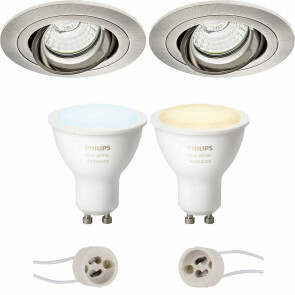 PHILIPS HUE - LED Spot Set GU10 - White Ambiance - Bluetooth - Pragmi Alpin Pro - Inbouw Rond - Mat Nikkel - Kantelbaar - Ø92mm