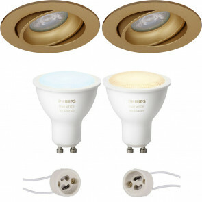 PHILIPS HUE - LED Spot Set GU10 - White Ambiance - Bluetooth - Pragmi Delton Pro - Inbouw Rond - Mat Goud - Kantelbaar - Ø82mm