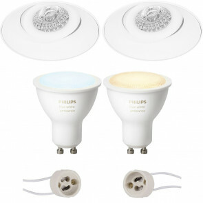 PHILIPS HUE - LED Spot Set GU10 - White Ambiance - Bluetooth - Pragmi Nivas Pro - Inbouw Rond - Mat Wit - Trimless - Kantelbaar - Ø150mm