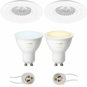 PHILIPS HUE - LED Spot Set GU10 - White Ambiance - Bluetooth - Pragmi Rodos Pro - Inbouw Rond - Mat Wit - Ø93mm