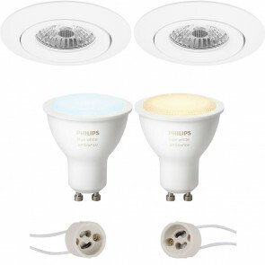 PHILIPS HUE - LED Spot Set GU10 - White Ambiance - Bluetooth - Pragmi Uranio Pro - Inbouw Rond - Mat Wit - Kantelbaar - Ø82mm