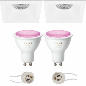 PHILIPS HUE - LED Spot Set GU10 - White and Color Ambiance - Bluetooth - Pragmi Pollon Pro - Inbouw Vierkant - Mat Wit - Verdiept - 82mm