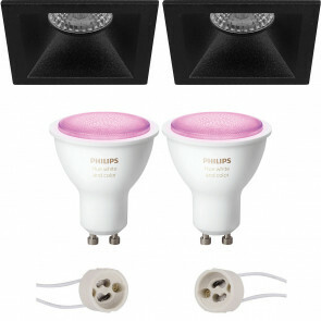 PHILIPS HUE - LED Spot Set GU10 - White and Color Ambiance - Bluetooth - Pragmi Pollon Pro - Inbouw Vierkant - Mat Zwart - Verdiept - 82mm