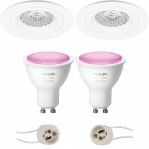 PHILIPS HUE - LED Spot Set GU10 - White and Color Ambiance - Bluetooth - Pragmi Rodos Pro - Inbouw Rond - Mat Wit - Ø93mm