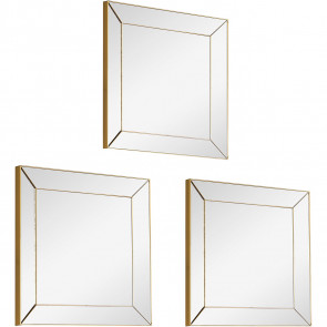 Spiegel Set - Trion Alexy - 3 Stuks Hangspiegels in Frame - Vierkant - Goud - Kunststof 1