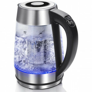 Waterkoker - Aigi Cisy - LED Verlichting - Theefilter - 1.7 Liter - 2200 Watt - RVS/Glas - Zwart/Zilver