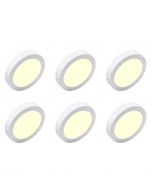 LED Downlight 6 Pack - Opbouw - Rond 18W - Warm Wit 3000K - Mat Wit Aluminium - Ø225mm