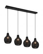 LED Hanglamp - Hangverlichting - Trion Sparko - E14 Fitting - 4-lichts - Rechthoek - Zwart - Hout