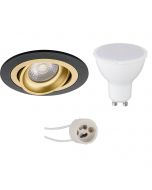 LED Spot Set - Aigi - Pragmi Alpin Pro - GU10 Fitting - Inbouw Rond - Mat Zwart/Goud - 6W - Warm Wit 3000K - Kantelbaar Ø92mm