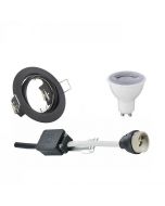 LED Spot Set - GU10 Fitting - Dimbaar - Inbouw Rond - Mat Zwart - 6W - Helder/Koud Wit 6400K - Kantelbaar Ø83mm