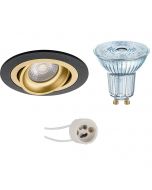 LED Spot Set - OSRAM Parathom PAR16 927 36D - Pragmi Alpin Pro - GU10 Fitting - Dimbaar - Inbouw Rond - Mat Zwart/Goud - 3.7W - Warm Wit 2700K - Kantelbaar Ø92mm