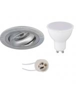 LED Spot Set - Pragmi Alpin Pro - GU10 Fitting - Inbouw Rond - Mat Zilver - 6W - Warm Wit 3000K - Kantelbaar Ø92mm