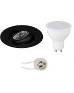 LED Spot Set - Pragmi Alpin Pro - GU10 Fitting - Inbouw Rond - Mat Zwart - 4W - Warm Wit 3000K - Kantelbaar Ø92mm