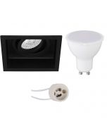 LED Spot Set - Pragmi Domy Pro - GU10 Fitting - Inbouw Vierkant - Mat Zwart - 4W - Warm Wit 3000K - Verdiept - Kantelbaar - 105mm