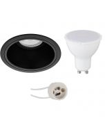 LED Spot Set - Pragmi Minko Pro - GU10 Fitting - Inbouw Rond - Mat Zwart - 4W - Warm Wit 3000K - Verdiept - Ø90mm