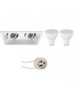 LED Spot Set - Pragmi Zano Pro - GU10 Fitting - Inbouw Rechthoek Dubbel - Mat Wit - 4W - Warm Wit 3000K - Kantelbaar - 185x93mm