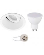 LED Spot Set - Pragmi Zano Pro - GU10 Fitting - Inbouw Rond - Mat Wit - 4W - Warm Wit 3000K - Kantelbaar - Ø93mm