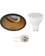 LED Spot Set - Pragmi Zano Pro - GU10 Fitting - Inbouw Rond - Mat Zwart/Goud - 4W - Warm Wit 3000K - Kantelbaar - Ø93mm