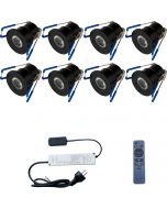 LED Veranda Spot Complete Set - Velvalux - 8 Stuks - 3W - Natuurlijk Wit 4000K - Dimbaar - Waterdicht IP65 - Inbouw - Rond - Mat Zwart - Aluminium - 12V