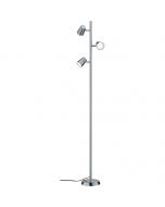 LED Vloerlamp - Trion - 12W - Warm Wit 3000K - 3-lichts - Touch Schakelaar - Rond - Mat Chroom - Aluminium