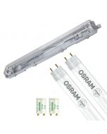 LED Waterdichte TL Armatuur met T8 Buizen - Velvalux Strela - 60cm - Dubbel - Koppelbaar - Waterdicht IP65 - OSRAM - SubstiTUBE Value EM 865 - 15.2W - Helder/Koud Wit 6500K | Vervangt 36W