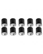 Opbouwspot 10 Pack - Pragmi Cliron Pro - GU10 Fitting - Opbouw Rond - Mat Zwart/Zilver - Aluminium - Verdiept - Ø90mm