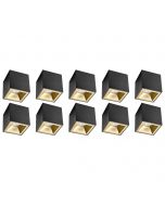 Opbouwspot 10 Pack - Pragmi Cliron Pro - GU10 Fitting - Opbouw Vierkant - Mat Zwart/Goud - Aluminium - Verdiept - Ø90mm